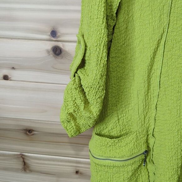 Ali Miles Blouse Womens Medium Green Asymmetrical Art Tunic Chartreuse - Picture 3 of 11